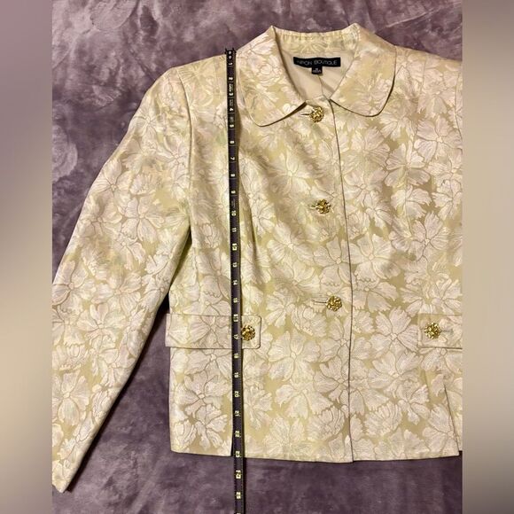 NIPON BOUTIQUE Suit Jacket Green  Floral with Rhinestone Buttons Sz 14 - Picture 6 of 10
